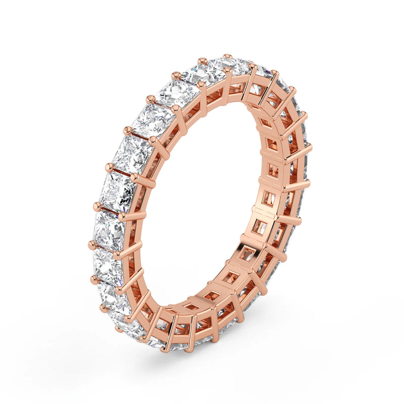 Princess Cut Lab Grown Diamond Eternity Wedding Ring in 18K Rose Gold
