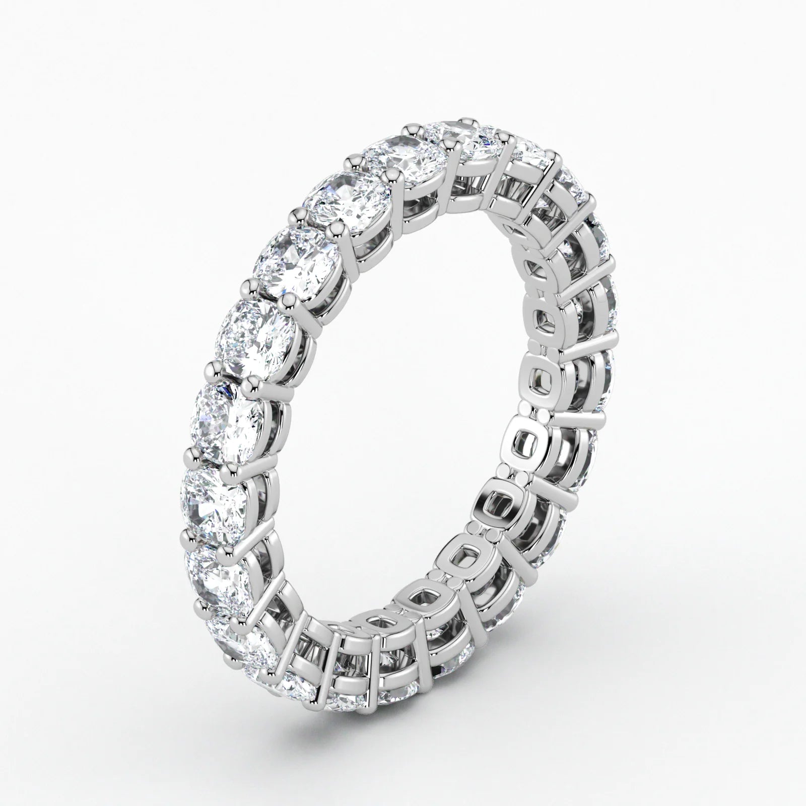 Cushion Cut Lab Grown Diamond Eternity Wedding Ring in 18K White Gold