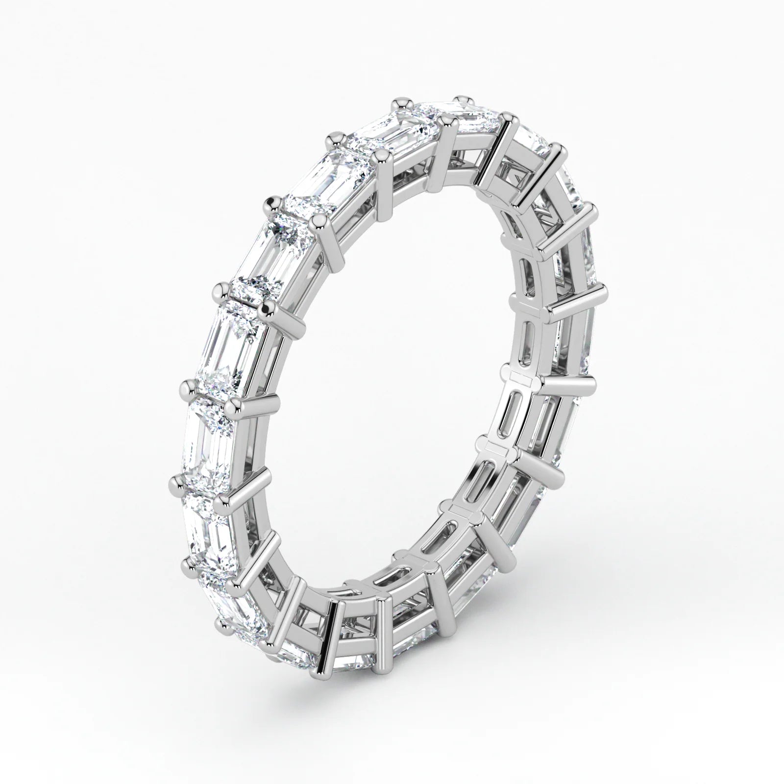 Emerald Cut Lab Grown Diamond Eternity Wedding Ring in 18K White Gold