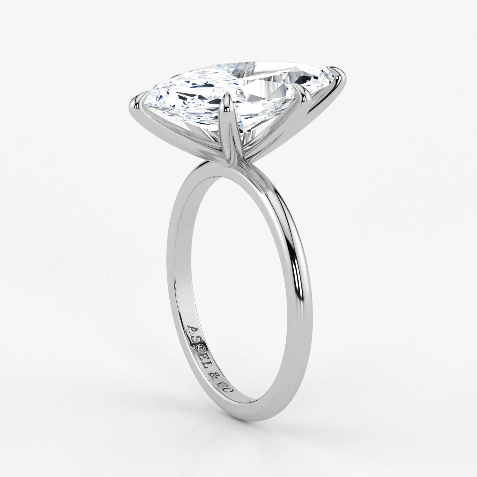 Marquise Cut Lab Grown Diamond Engagement Ring in 18K White Gold - Solitaire Style