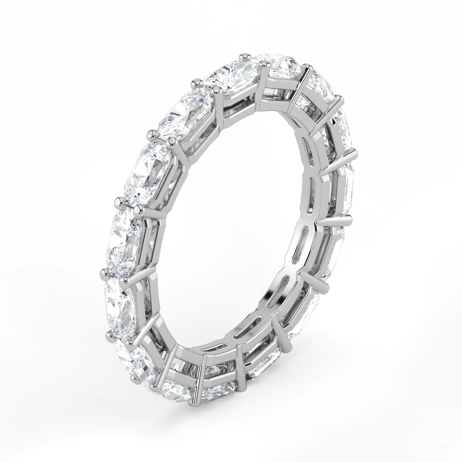 Radiant Cut Lab Grown Diamond Eternity Wedding Ring in 18K White Gold