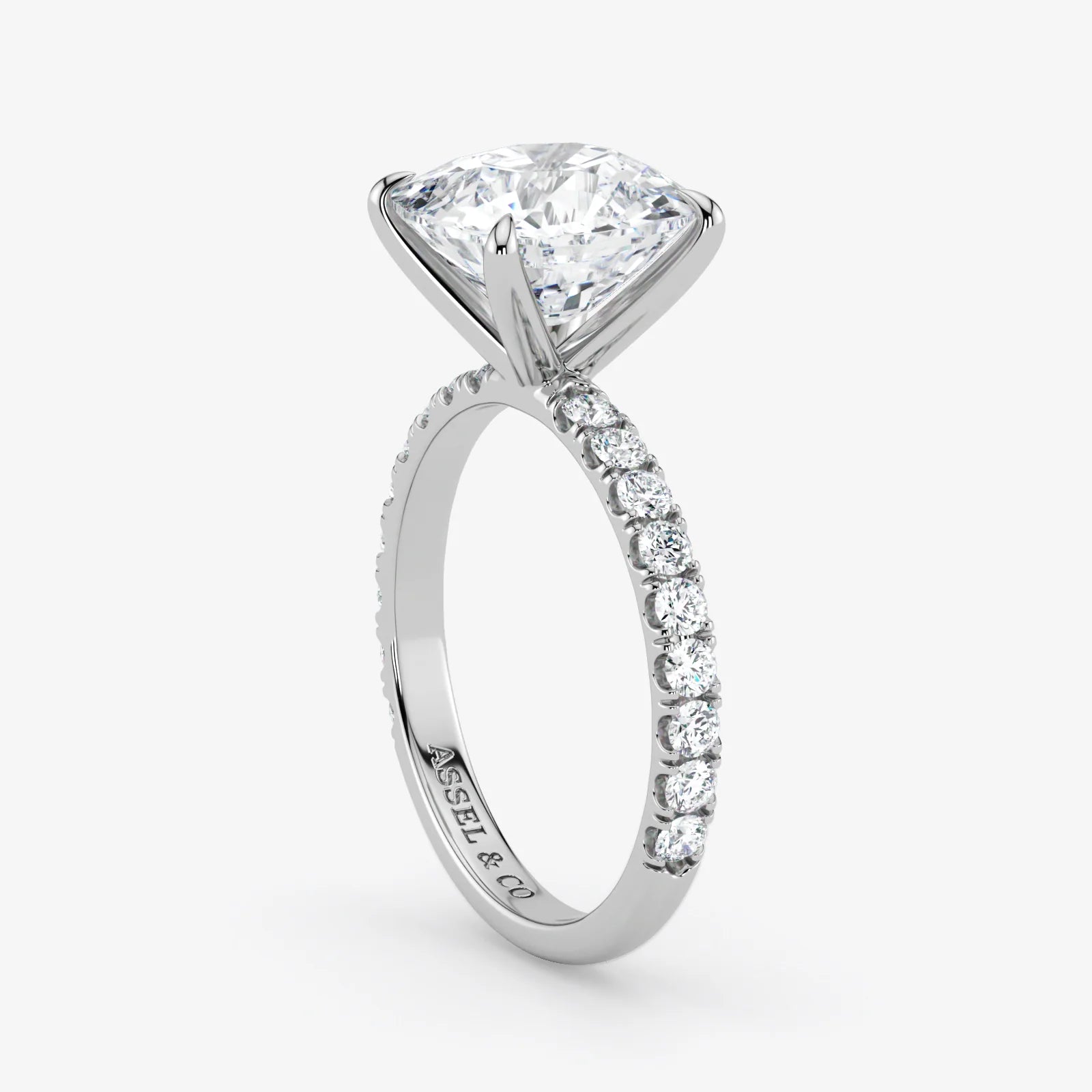 Diamond ring with a clear gemstone on a white background