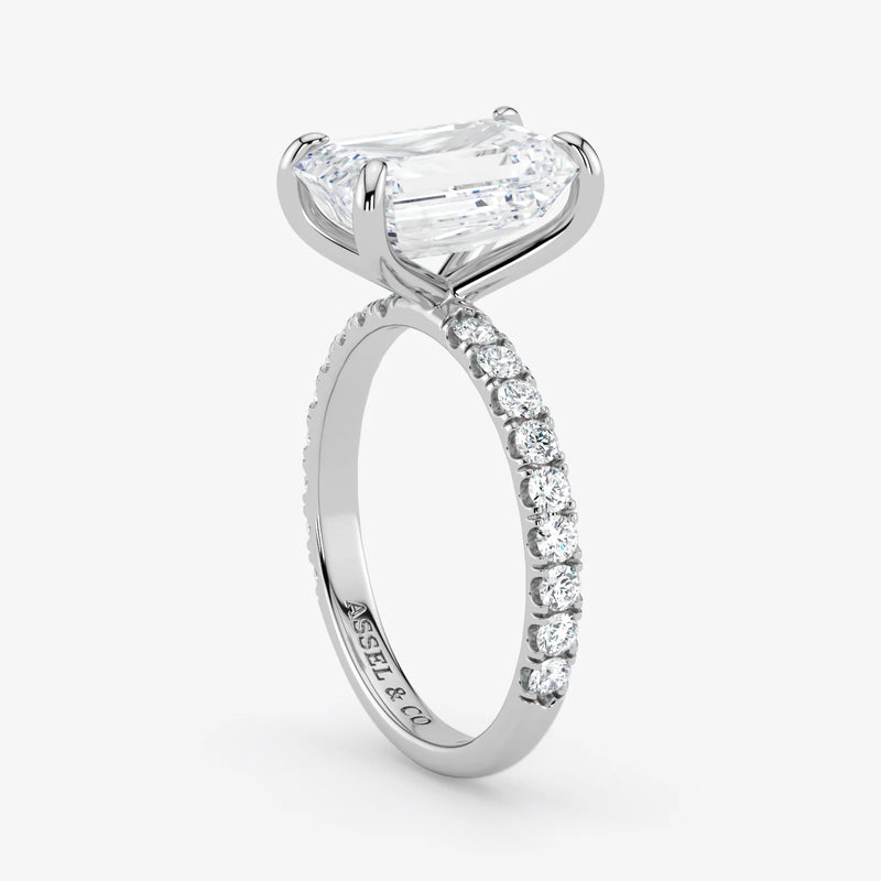 Emerald Cut Lab Grown Diamond Engagement Ring in Platinum - Pave Style