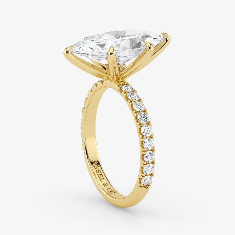 Marquise Cut Lab Grown Diamond Engagement Ring in 18K Yellow Gold - Pave Style
