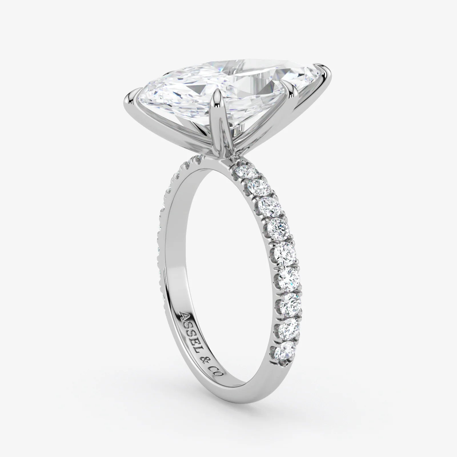 Marquise Cut Lab Grown Diamond Engagement Ring in Platinum - Pave Style