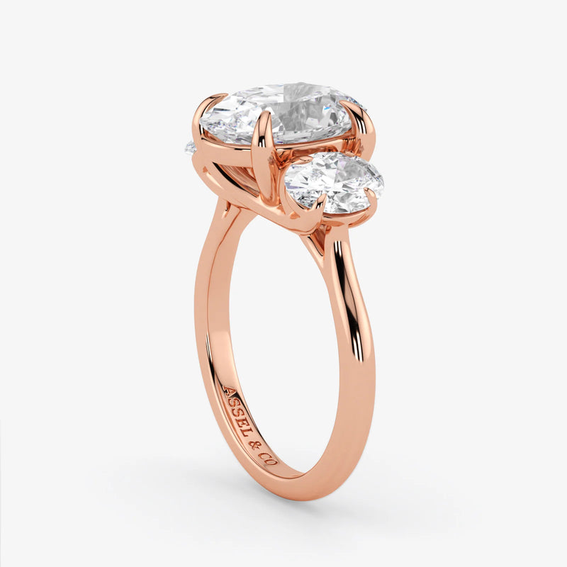 Oval Cut Lab Grown Diamond Engagement Ring in 18K Rose Gold - Three-Stone Style