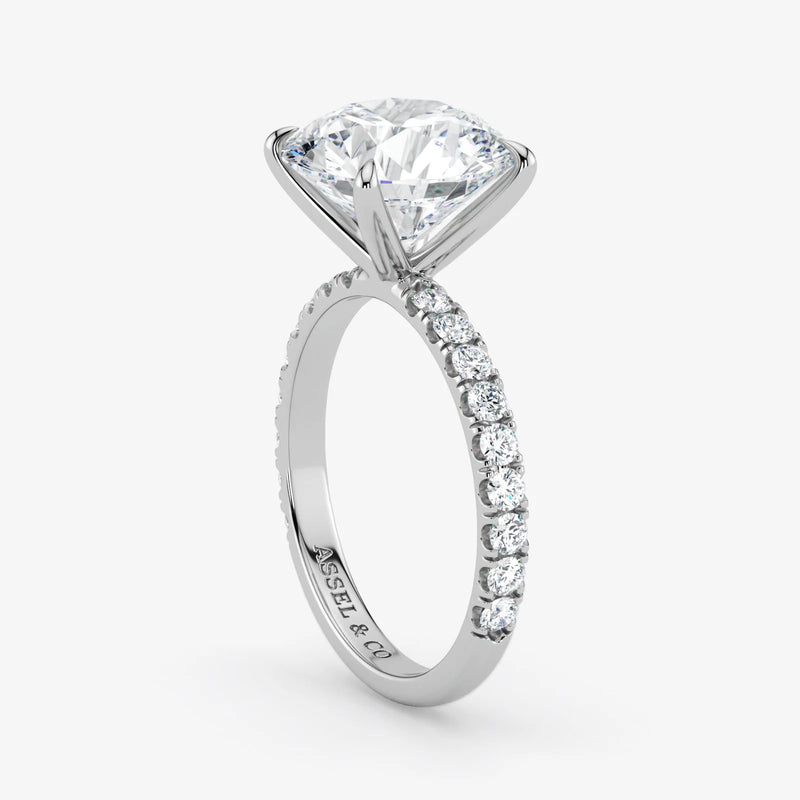 Round Cut Lab Grown Diamond Engagement Ring in Platinum - Pave Style