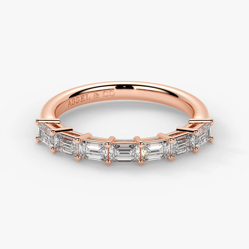 Emerald Cut Lab Grown Diamond Half-Paved Wedding Band Wedding Ring in 18K Rose Gold