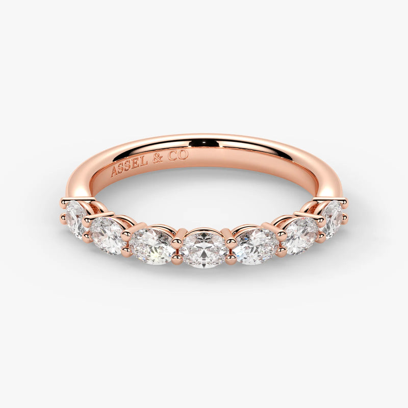 Oval Cut Lab Grown Diamond Half-Paved Wedding Band Wedding Ring in 18K Rose Gold