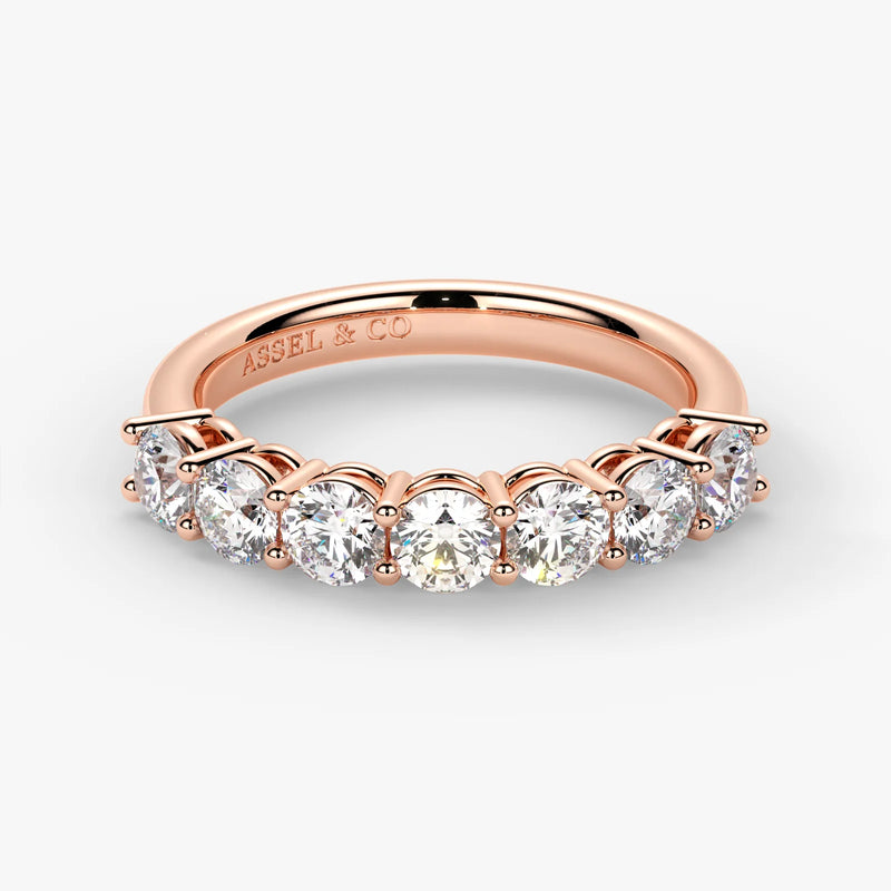 Round Cut Lab Grown Diamond Half-Paved Wedding Band Wedding Ring in 18K Rose Gold