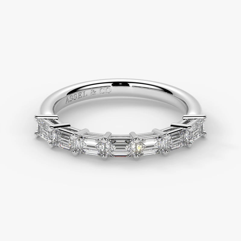 Emerald Cut Lab Grown Diamond Half-Paved Wedding Band Wedding Ring in 18K White Gold
