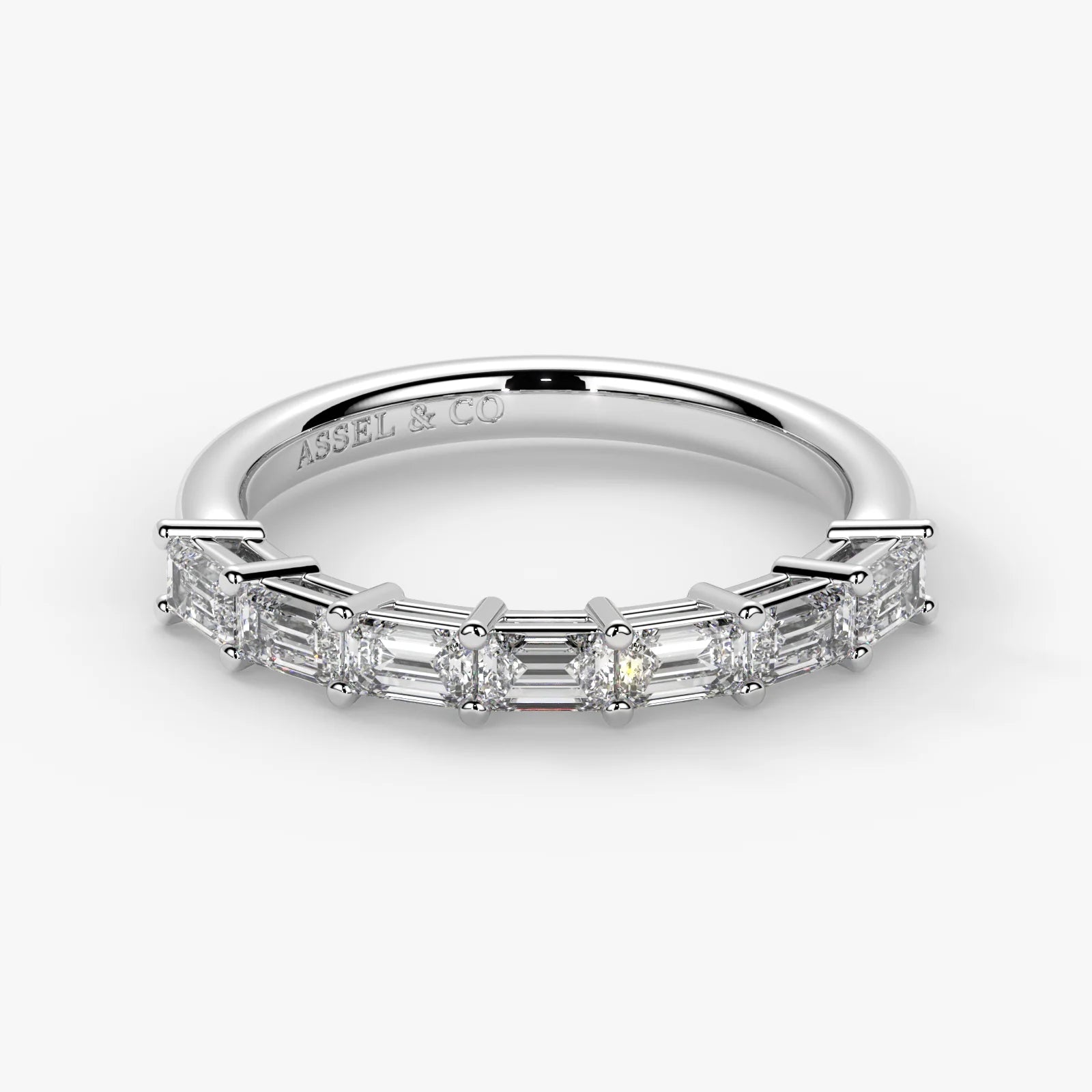 Emerald Cut Lab Grown Diamond Half-Paved Wedding Band Wedding Ring in Platinum
