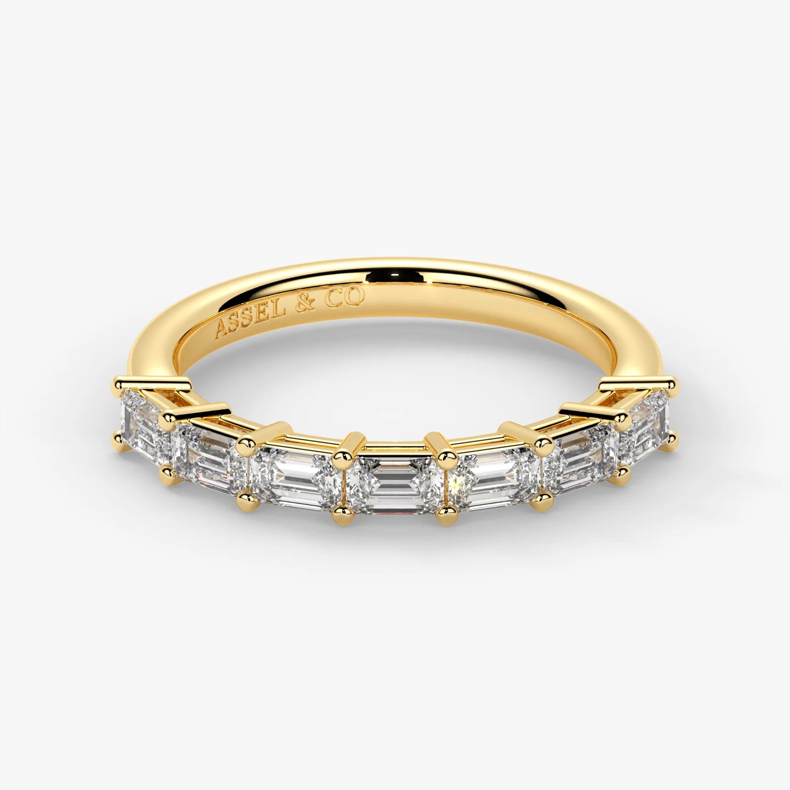 Emerald Cut Lab Grown Diamond Half-Paved Wedding Band Wedding Ring in 18K Yellow Gold