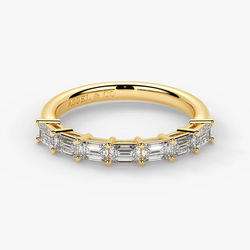 Emerald Cut Lab Grown Diamond Half-Paved Wedding Band Wedding Ring in 18K Yellow Gold