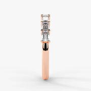 Emerald Cut Lab Grown Diamond Half-Paved Wedding Band Wedding Ring in 18K Rose Gold
