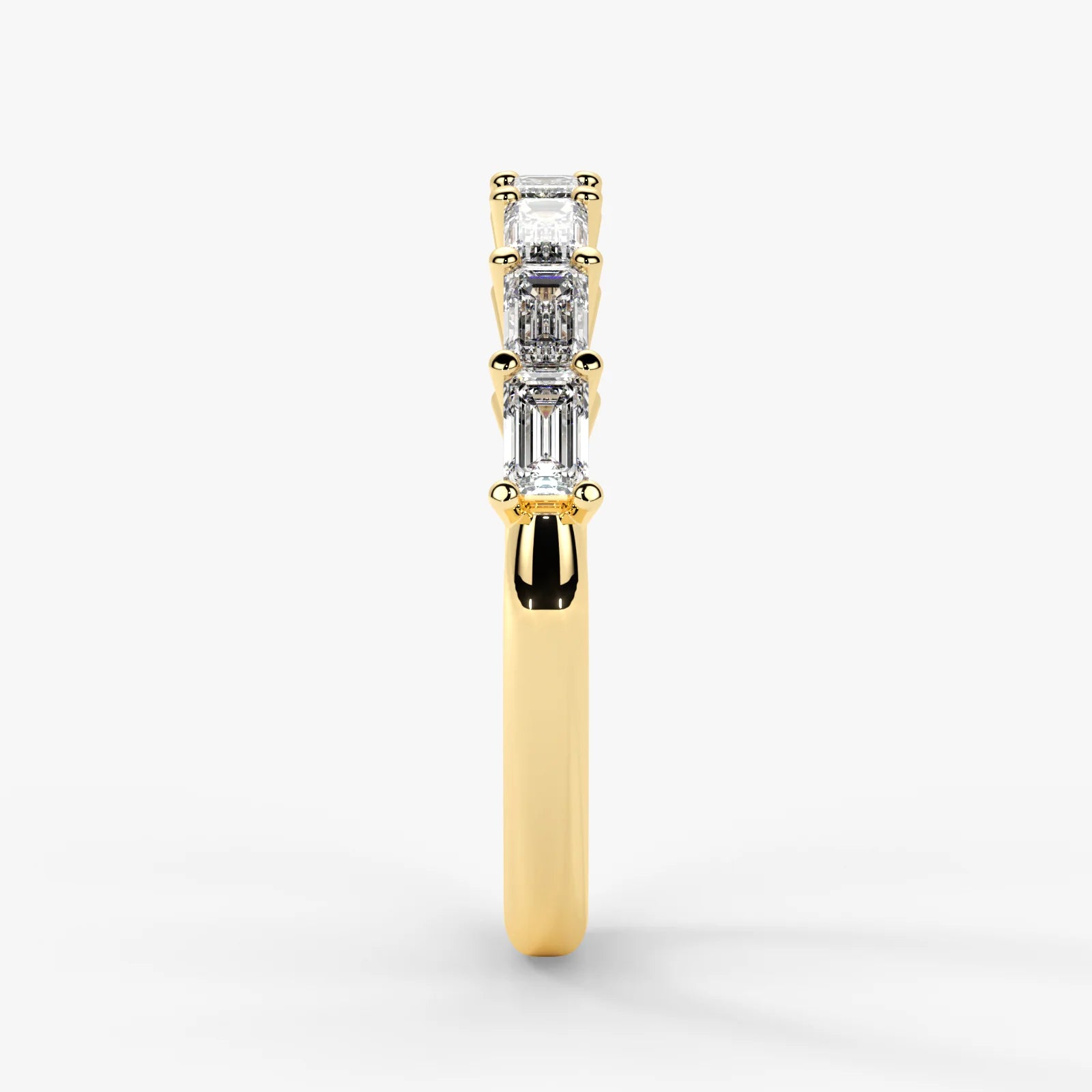 Emerald Cut Lab Grown Diamond Half-Paved Wedding Band Wedding Ring in 18K Yellow Gold