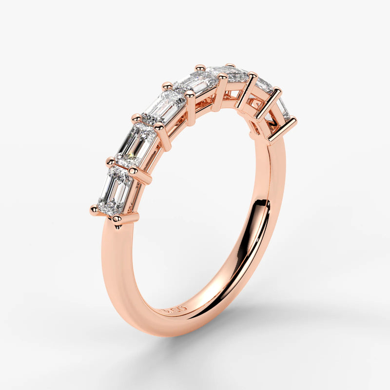 Emerald Cut Lab Grown Diamond Half-Paved Wedding Band Wedding Ring in 18K Rose Gold