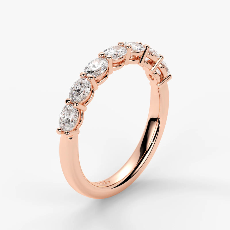 Oval Cut Lab Grown Diamond Half-Paved Wedding Band Wedding Ring in 18K Rose Gold