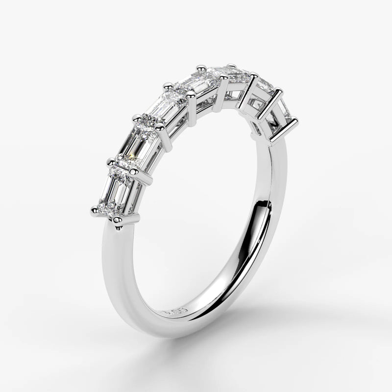 Emerald Cut Lab Grown Diamond Half-Paved Wedding Band Wedding Ring in Platinum