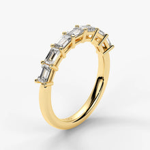 Emerald Cut Lab Grown Diamond Half-Paved Wedding Band Wedding Ring in 18K Yellow Gold