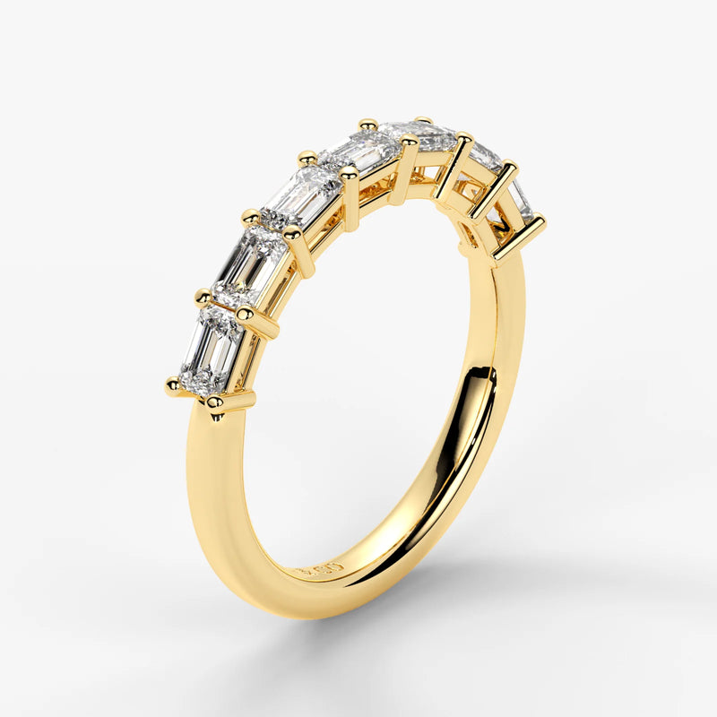 Emerald Cut Lab Grown Diamond Half-Paved Wedding Band Wedding Ring in 18K Yellow Gold