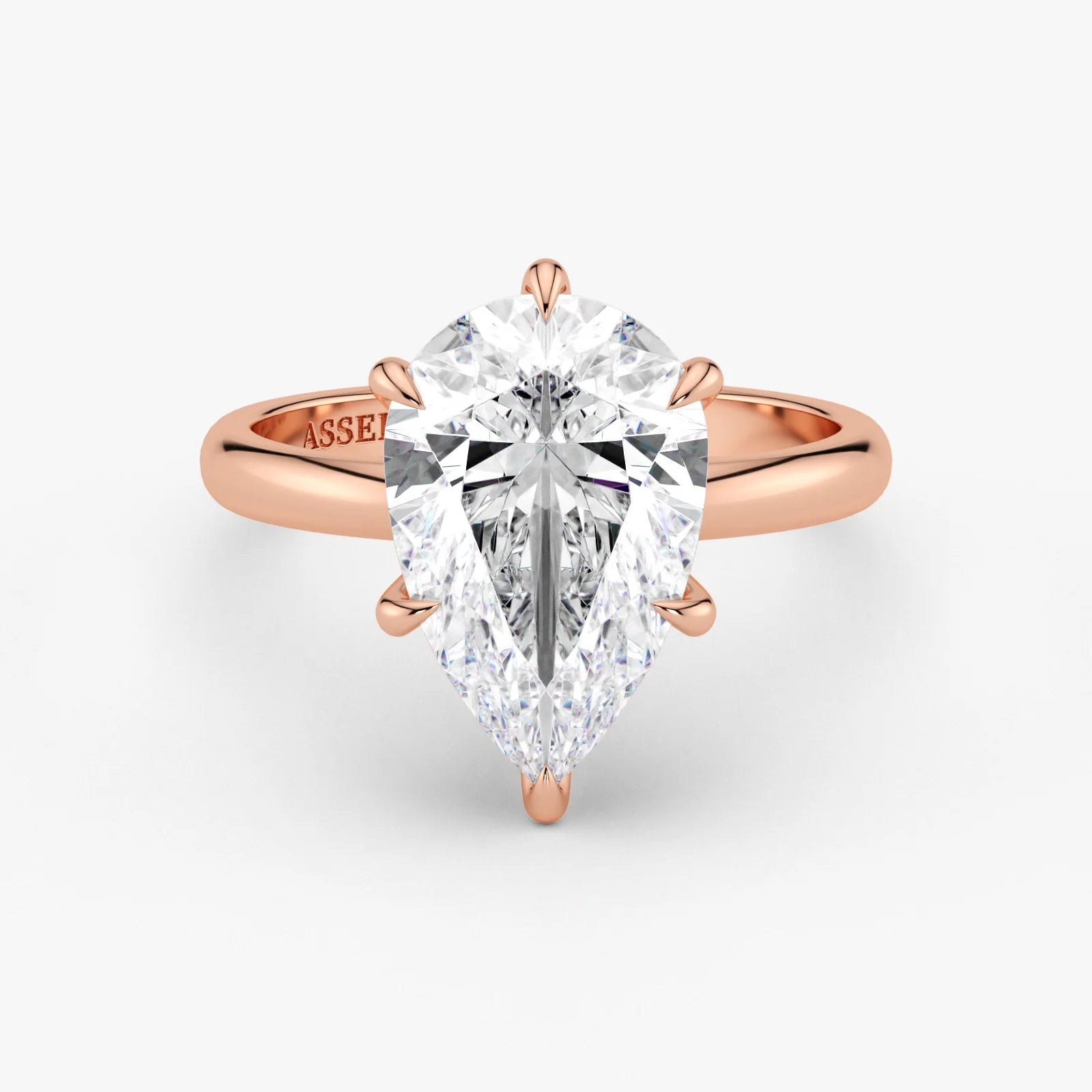 Assel & Co pear cut lab grown diamond ring in 18K rose gold