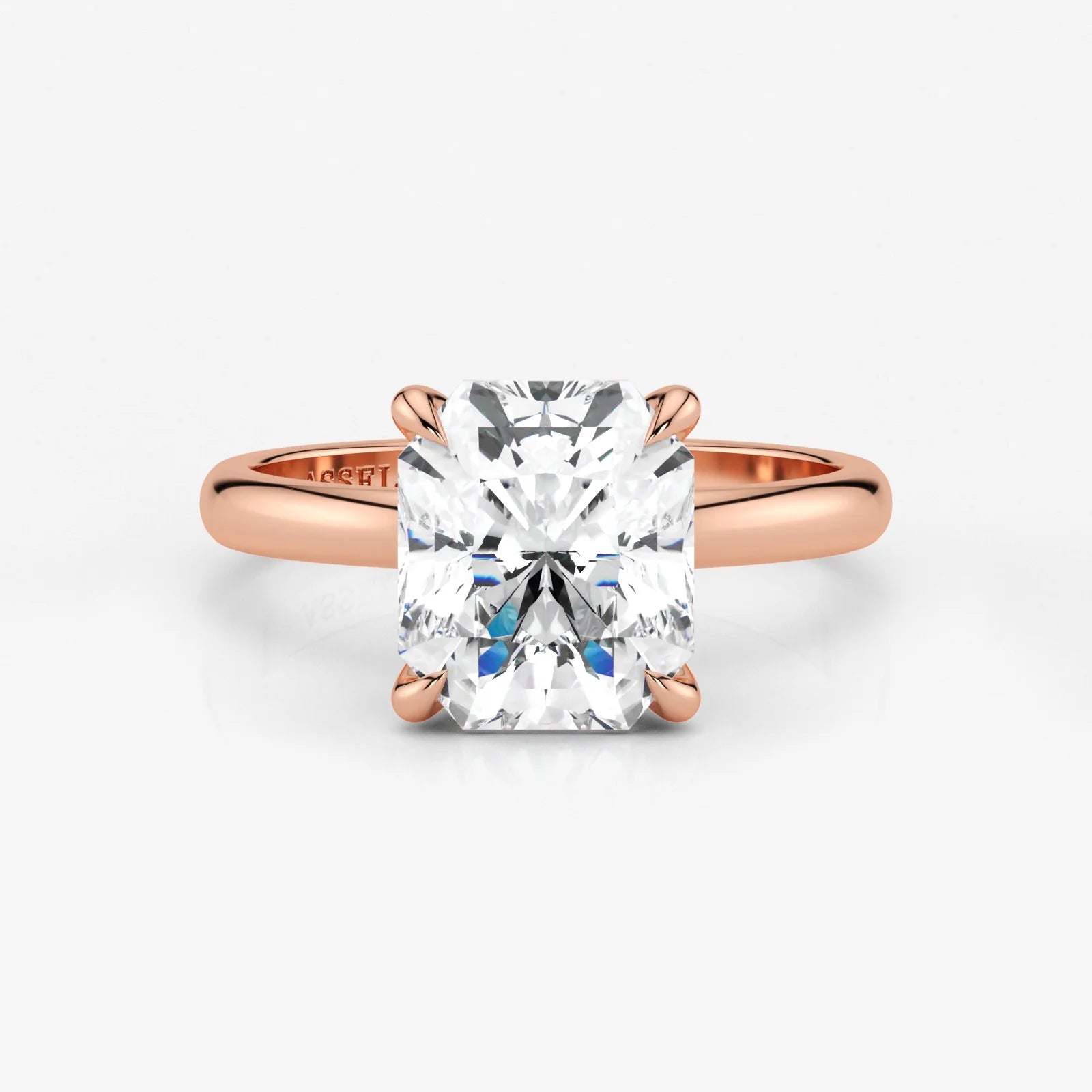 Radiant cut lab diamond engagement ring in 18K rose gold by Assel & Co