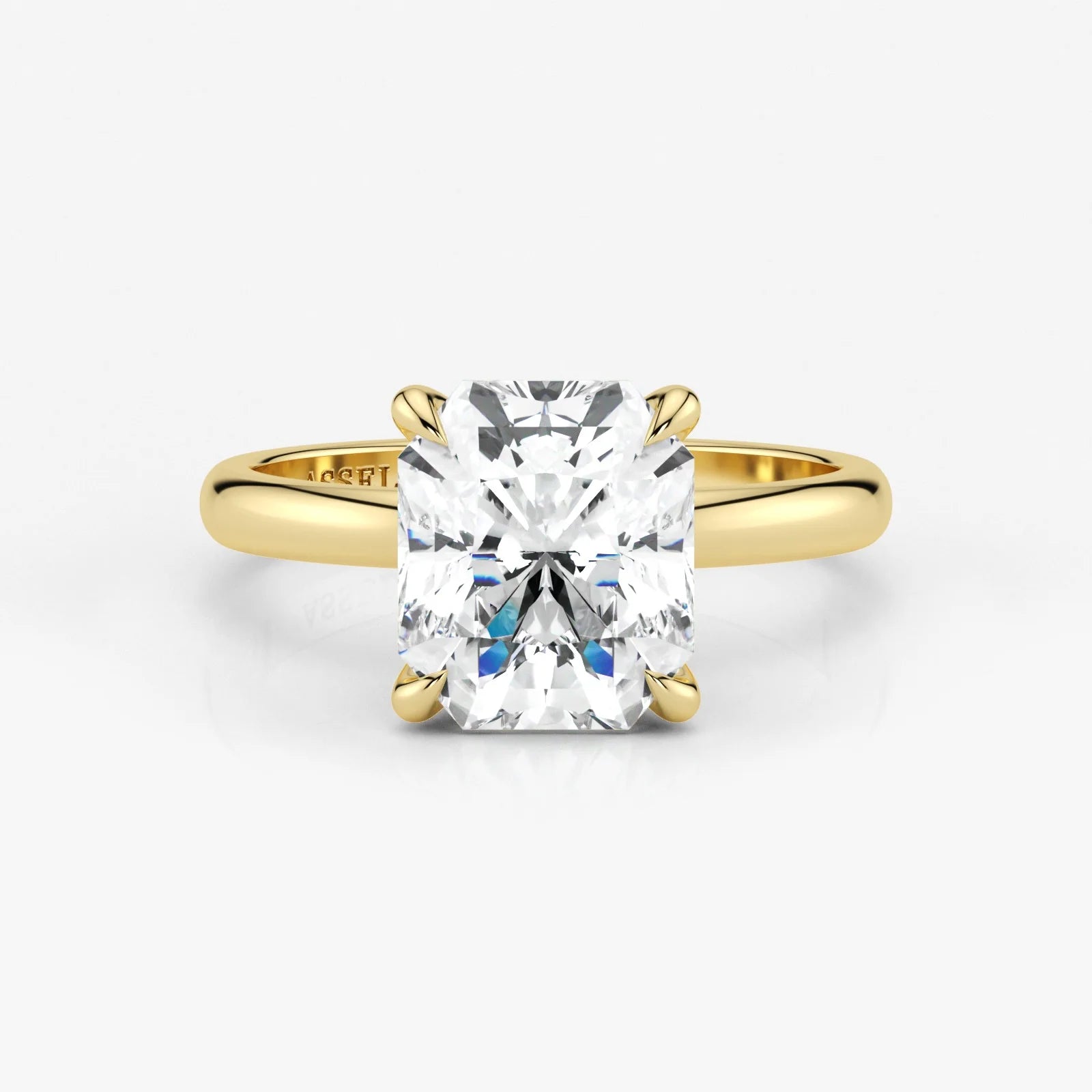 Radiant cut lab diamond engagement ring in 18K yellow gold by Assel & Co