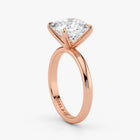 Detailed view of cushion cut lab-grown diamond set in 18K rose gold