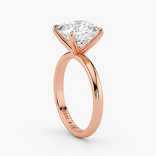 Detailed view of cushion cut lab-grown diamond set in 18K rose gold