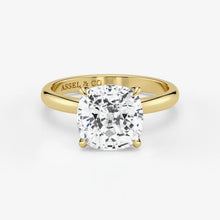 Cushion cut lab-grown diamond engagement ring in 18K yellow gold by Assel & Co