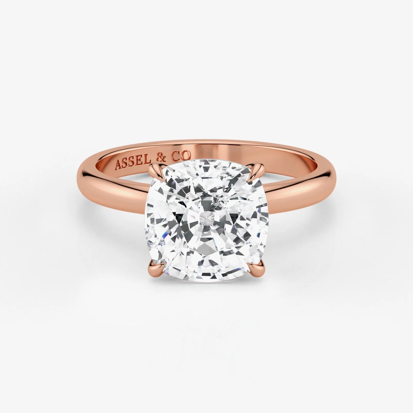 Cushion cut lab-grown diamond engagement ring in 18K rose gold by Assel & Co