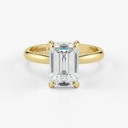 Emerald cut lab-grown diamond engagement ring in 18K yellow gold by Assel & Co
