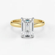 Emerald cut lab-grown diamond engagement ring in yellow and white 18K gold by Assel & Co
