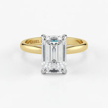 Emerald cut lab-grown diamond engagement ring in yellow and white 18K gold by Assel & Co
