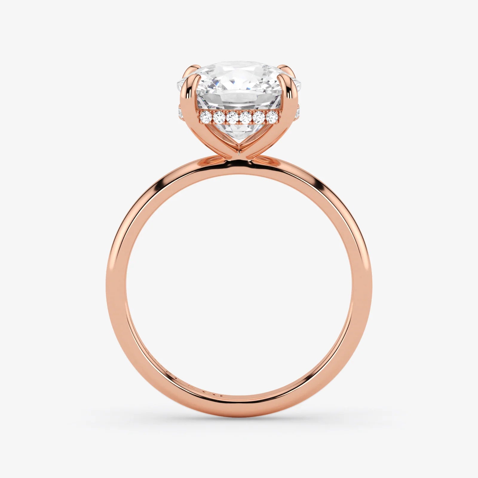 Hidden Halo cushion cut lab-grown diamond engagement ring in 18K Rose Gold from different angle