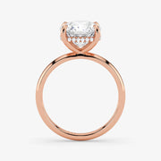 Hidden Halo cushion cut lab-grown diamond engagement ring in 18K Rose Gold from different angle