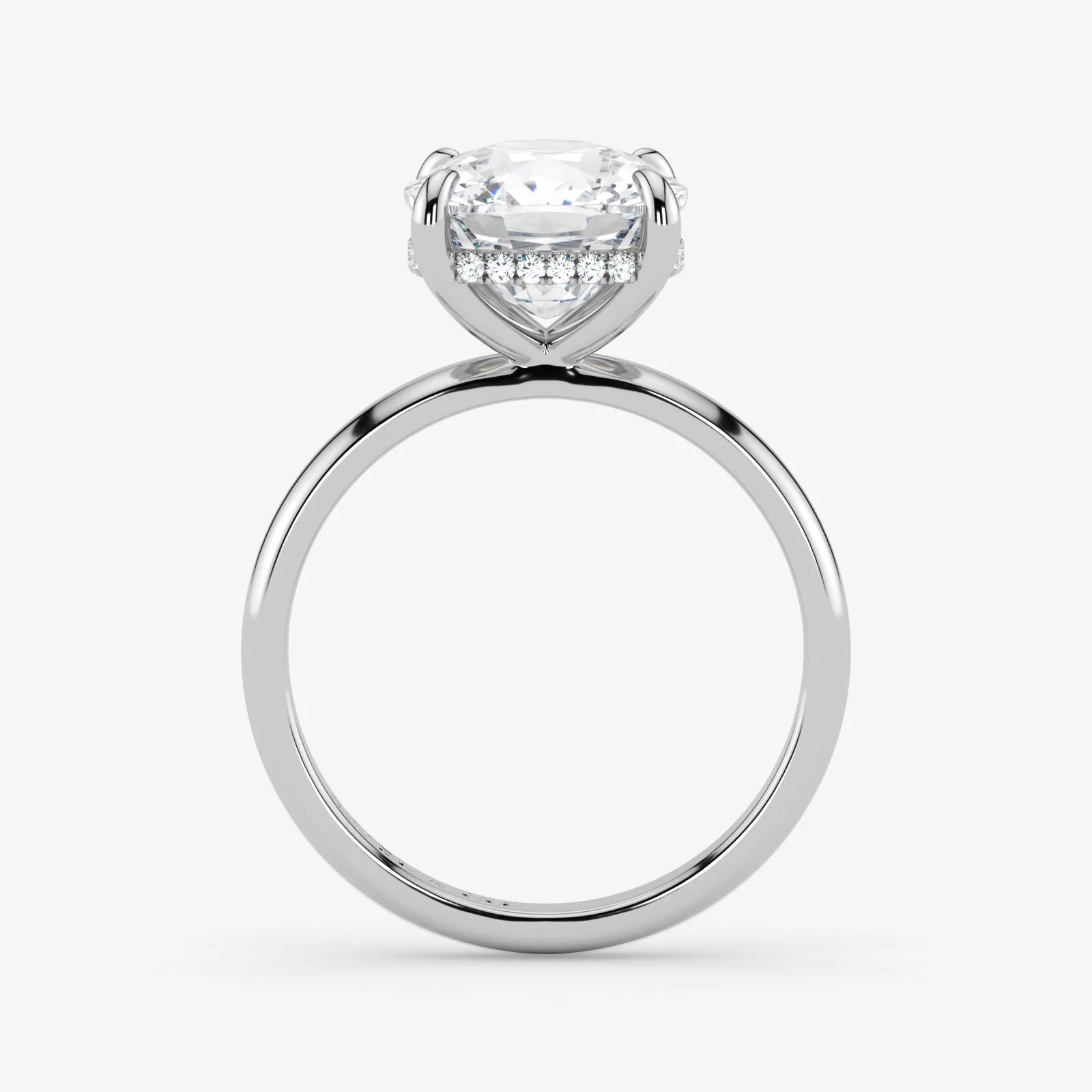 Hidden Halo cushion cut lab-grown diamond engagement ring in 18K White Gold
