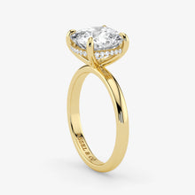 Hidden Halo cushion cut lab-grown diamond engagement ring in 18K Yellow Gold