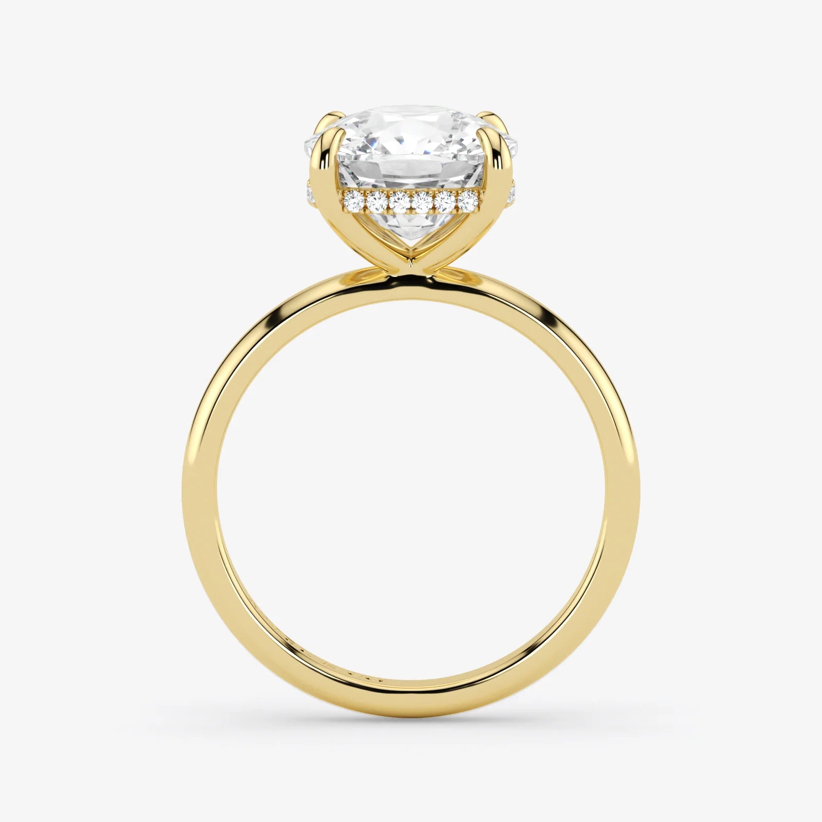 Hidden Halo cushion cut lab-grown diamond engagement ring in 18K Yellow Gold