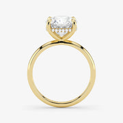 Hidden Halo cushion cut lab-grown diamond engagement ring in 18K Yellow Gold