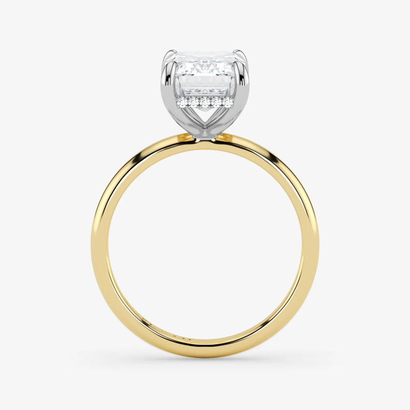 Hidden Halo emerald cut lab-grown diamond engagement ring in 18K Two-Tone Gold