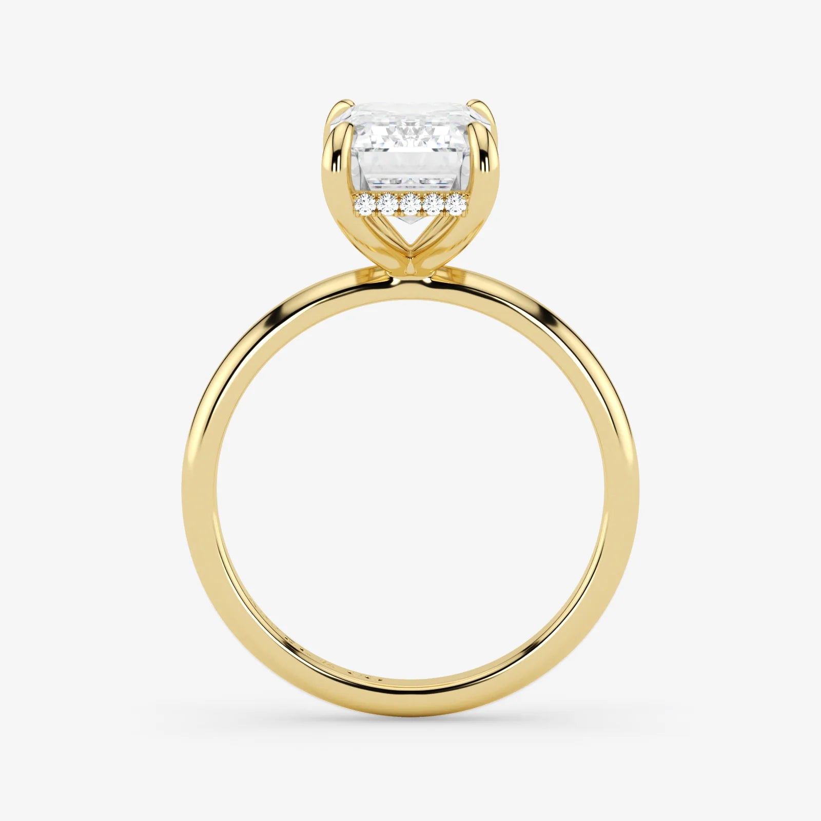 Hidden Halo emerald cut lab-grown diamond engagement ring in 18K Yellow Gold