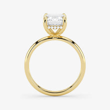 Hidden Halo emerald cut lab-grown diamond engagement ring in 18K Yellow Gold