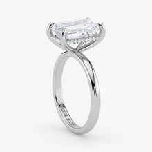 Hidden Halo emerald cut lab-grown diamond engagement ring in Platinum