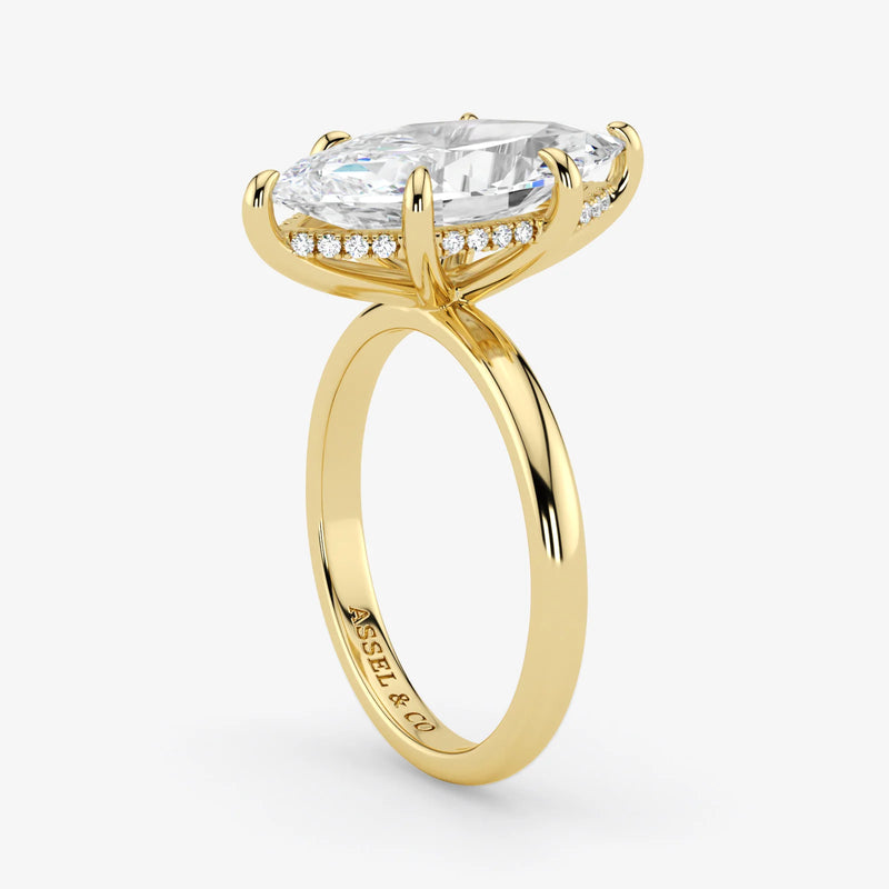 Hidden Halo marquise cut lab-grown diamond engagement ring in 18K Yellow Gold