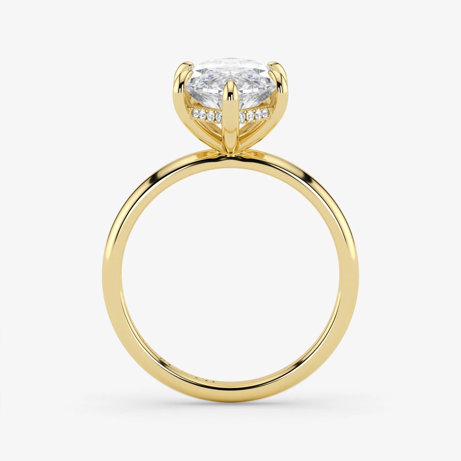 Hidden Halo marquise cut lab-grown diamond engagement ring in 18K Yellow Gold from the angle