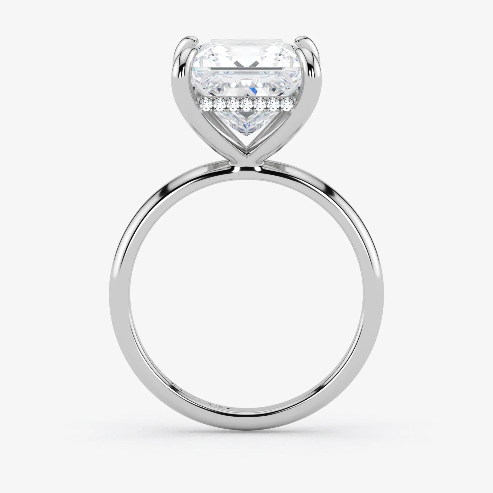 Hidden Halo marquise cut lab-grown diamond engagement ring in Platinum from the angle