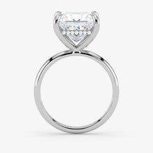 Hidden Halo marquise cut lab-grown diamond engagement ring in Platinum from the angle