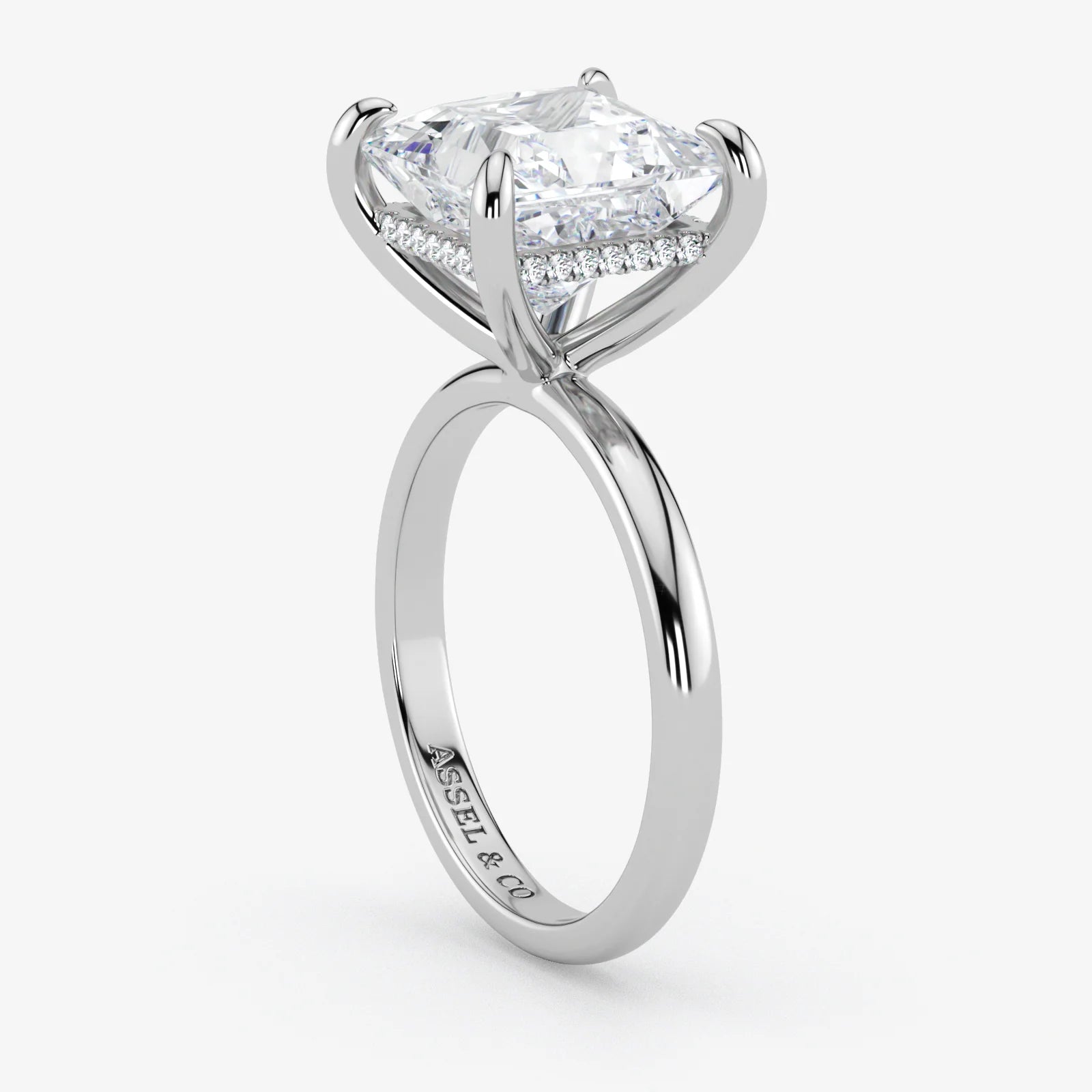 Hidden Halo marquise cut lab-grown diamond engagement ring in Platinum
